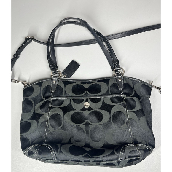 Coach Leah Signature C Turnlock Satchel Tote Handbag Black Jacquard Y2K - Picture 2 of 15